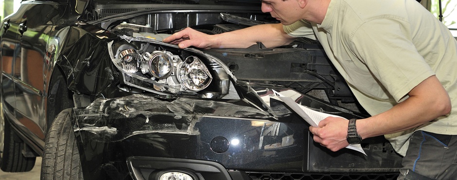 Car undergoing collision repair in Sacramento